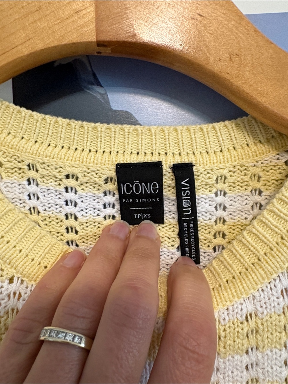 ICON Yellow & White Striped Crewneck Short Puff-Sleeve Sweater - Picture 2 of 5